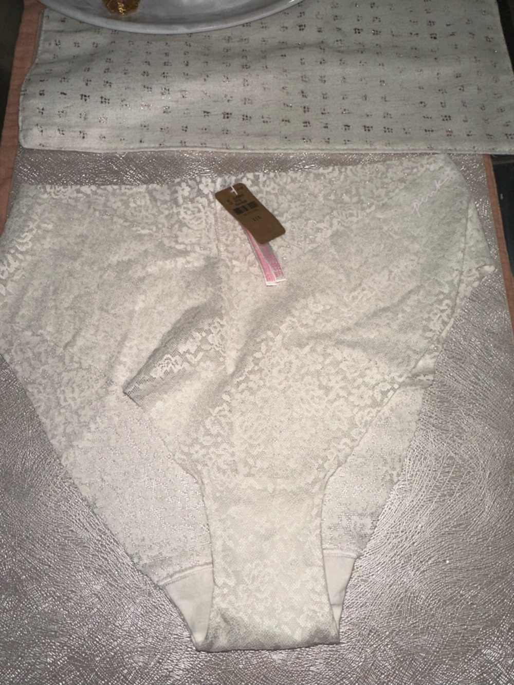 PINK Victoria's Secret White Floral Lace High leg bikini Panty L NWT